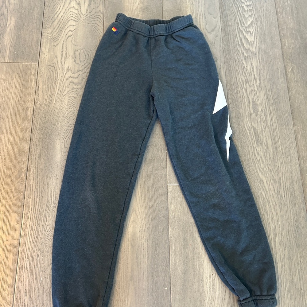 Aviator Nation Charcoal Gray Sweatpants with White Lightning Bolt